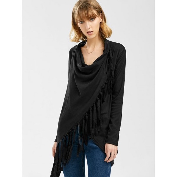 Tassel Asymmetric Long Sleeve Top - Picture 4 of 5